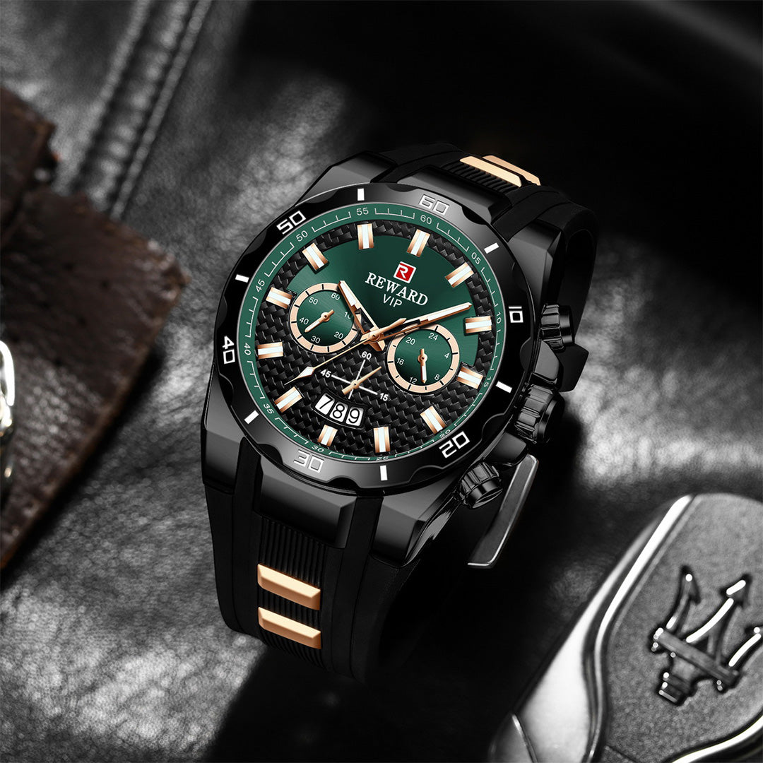 Reward-Montre Homme Quartz Multifonction avec Bracelet Silicone Confortable