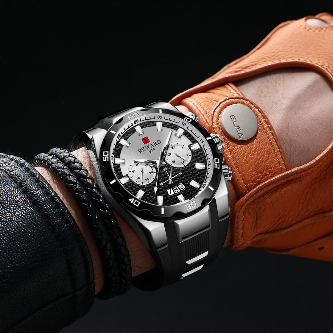 Reward-Montre Homme Quartz Multifonction avec Bracelet Silicone Confortable