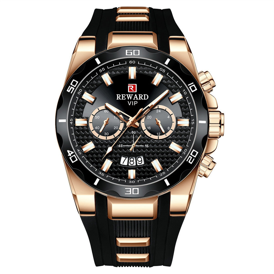 Reward-Montre Homme Quartz Multifonction avec Bracelet Silicone Confortable