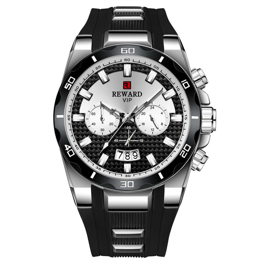 Reward-Montre Homme Quartz Multifonction avec Bracelet Silicone Confortable