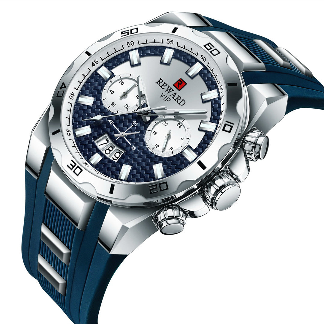 Reward-Montre Homme Quartz Multifonction avec Bracelet Silicone Confortable
