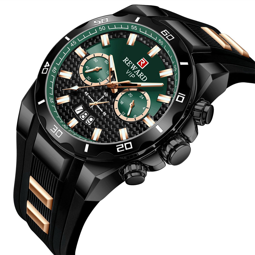Reward-Montre Homme Quartz Multifonction avec Bracelet Silicone Confortable