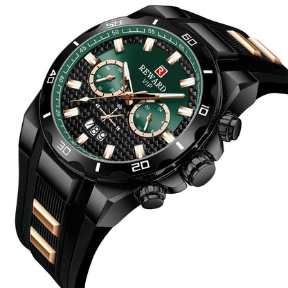 Reward-Montre Homme Quartz Multifonction avec Bracelet Silicone Confortable