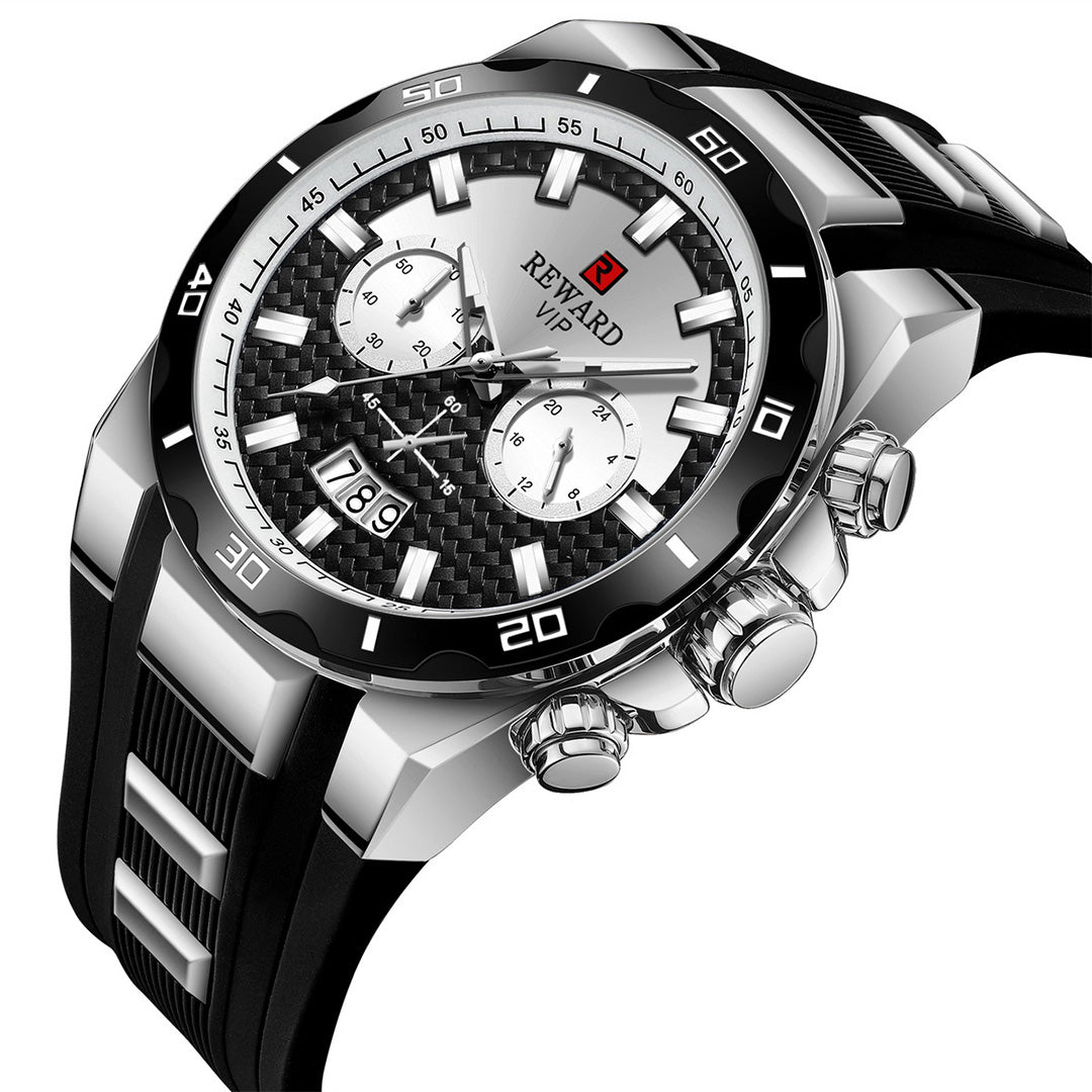 Reward-Montre Homme Quartz Multifonction avec Bracelet Silicone Confortable