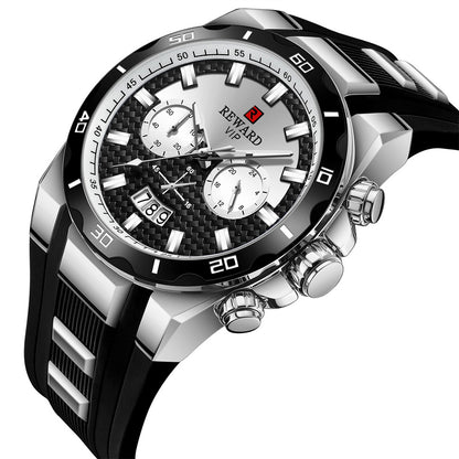 Reward-Montre Homme Quartz Multifonction avec Bracelet Silicone Confortable