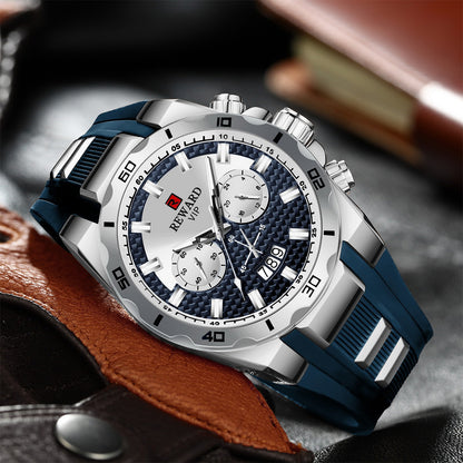 Reward-Montre Homme Quartz Multifonction avec Bracelet Silicone Confortable