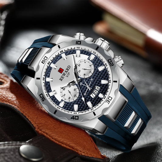 Reward-Montre Homme Quartz Multifonction avec Bracelet Silicone Confortable