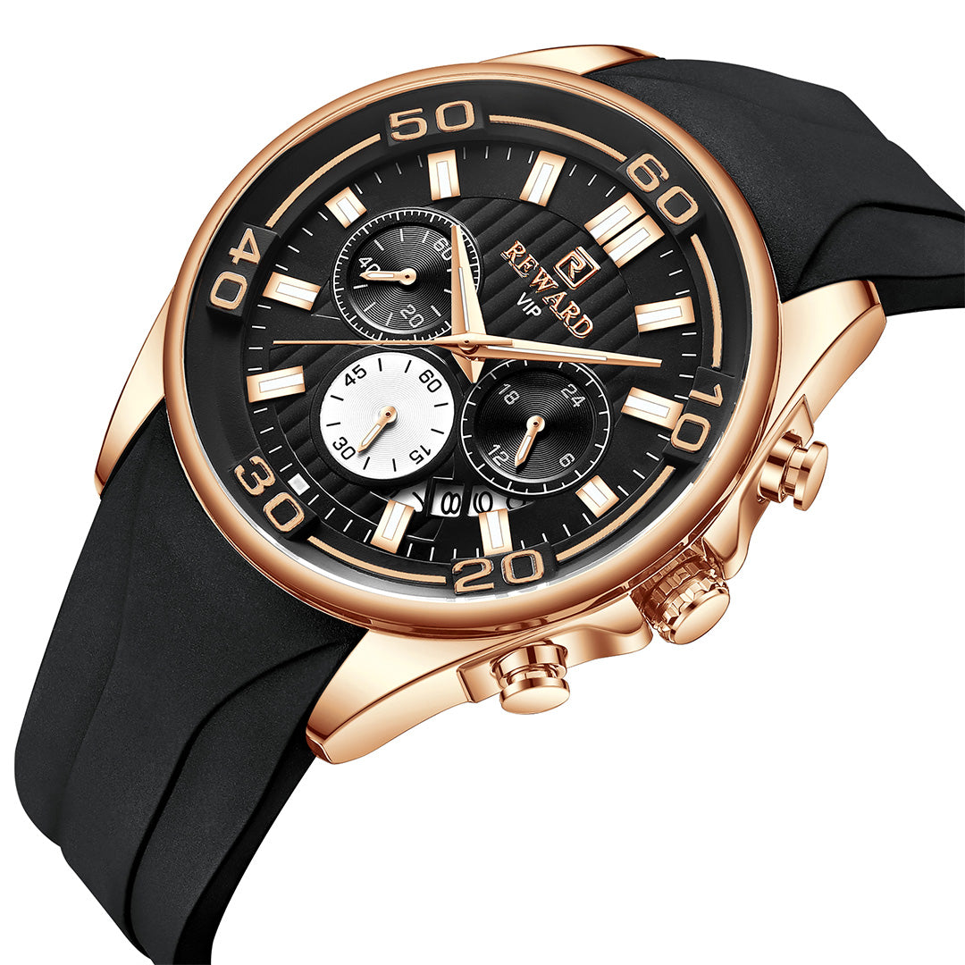 Reward-Montre Sport Homme Quartz Étanche 3ATM avec Bracelet Silicone Confortable