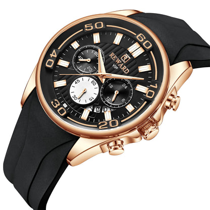 Reward-Montre Sport Homme Quartz Étanche 3ATM avec Bracelet Silicone Confortable